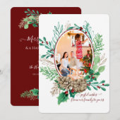 赤いクリスマス ホリーベリー 松ぼっくりリース w 写真 シーズンカード (正面/裏面)