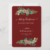 赤いクリスマス ホリーベリー 松ぼっくりリース w 写真 シーズンカード (裏面)
