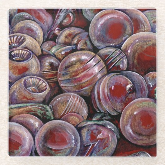 赤いクリスマス·ボール ガラスコースター (正面)