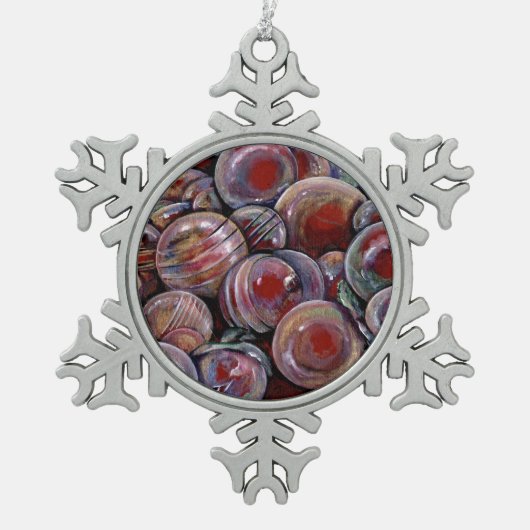赤いクリスマス·ボール スノーフレークピューターオーナメント (正面)