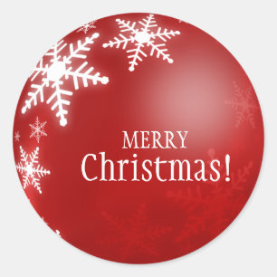 赤いクリスマス·ボール·スノーフレーク·ステッカー ラウンドシール