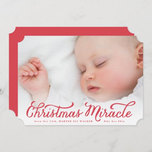 赤いクリスマス・ミラクル・ホリデー・バース・アナウンス シーズンカード (正面/裏面)