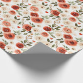 赤いクリームのハートと花のブライズシャワー ラッピングペーパー (角)