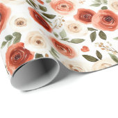 赤いクリームのハートと花のブライズシャワー ラッピングペーパー (ロールコーナー)