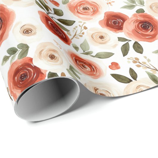 赤いクリームのハートと花のブライズシャワー ラッピングペーパー (ロールコーナー)