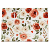 赤いクリームのハートと花のブライズシャワー ラージペーパーバッグ (正面)