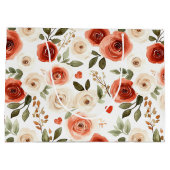 赤いクリームのハートと花のブライズシャワー ラージペーパーバッグ (裏面)