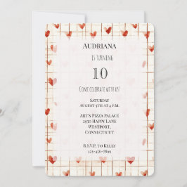 赤いクリームのハートのラインの誕生日 招待状