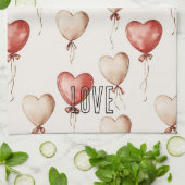 赤いクリームハートバルーン キッチンタオル (折り畳み)