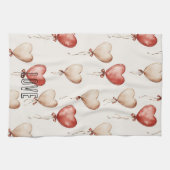 赤いクリームハートバルーン キッチンタオル (横)