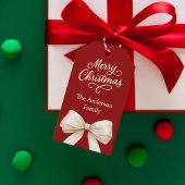 赤いクリーム弓クリスマス ギフトタグ