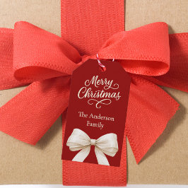 赤いクリーム弓クリスマス ギフトタグ