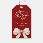 赤いクリーム弓クリスマス ギフトタグ (正面)