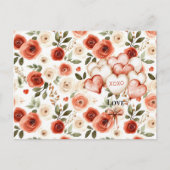 赤いクリーム色のハートと花のハート風船 ポストカード (正面)