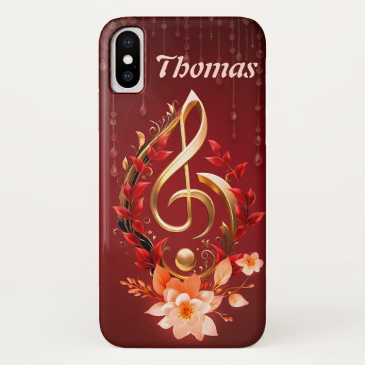 赤いクレフ、 音符記号とゴールデン離れトレブル。 Case-Mate iPhoneケース (裏面)