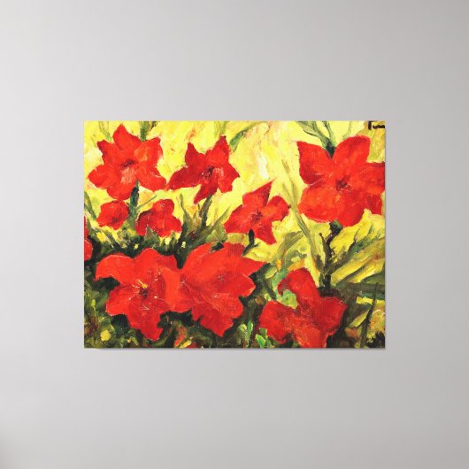 赤いクレマチス、真紅の華麗な花の絵画 キャンバスプリント (正面)