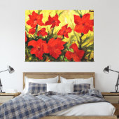 赤いクレマチス、真紅の華麗な花の絵画 キャンバスプリント (インサイチュ (寝室))
