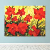 赤いクレマチス、真紅の華麗な花の絵画 キャンバスプリント (インサイチュ (ウッドフロア))
