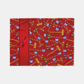 赤いクロケーパーソナライズされたパターンの名前 フリースブランケット (正面(横))