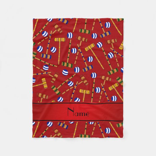 赤いクロケーパーソナライズされたパターンの名前 フリースブランケット (正面)