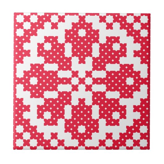 赤いクロスステッチのパターン タイル (正面)