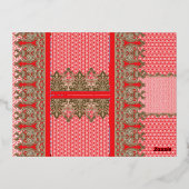 赤いクロスステッチのパター縁どン 箔シーズンポストカード (裏面)