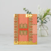 赤いクロスステッチのパター縁どン 箔シーズンポストカード (立ち正面)