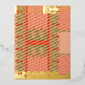 赤いクロスステッチのパター縁どン 箔シーズンポストカード (正面)