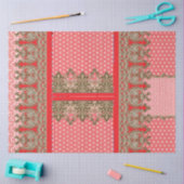 赤いクロスステッチのパター縁どン 薄葉紙 (クラフト)