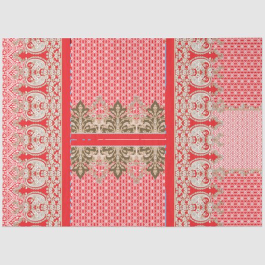 赤いクロスステッチのパター縁どン 薄葉紙 (正面)