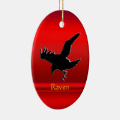 赤いクロム効果のエンボス一見の黒のワタリガラス セラミックオーナメント (右)