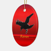 赤いクロム効果のエンボス一見の黒のワタリガラス セラミックオーナメント (左)