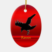 赤いクロム効果のエンボス一見の黒のワタリガラス セラミックオーナメント (正面)