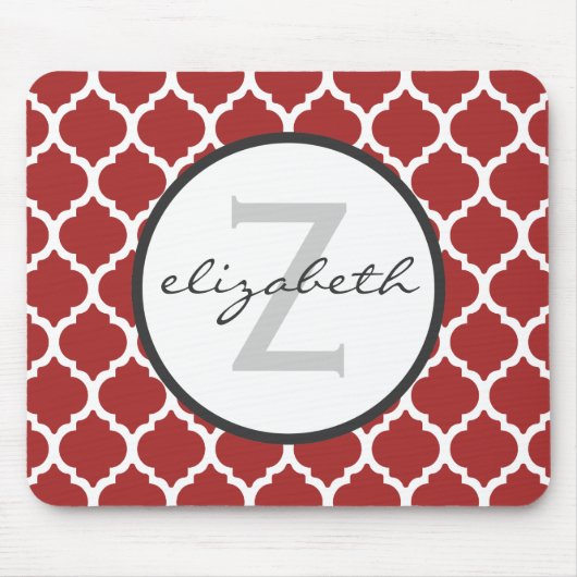 赤いクローバーのモノグラム マウスパッド (正面)