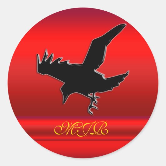 赤いクローム効果のモノグラム、黒いRavenロゴ ラウンドシール (正面)