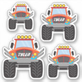 赤いクールモンスタートラック4名DIY名 シール (正面)