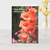 赤いグラジオラスの花のテンプレート カード (黄色い花)