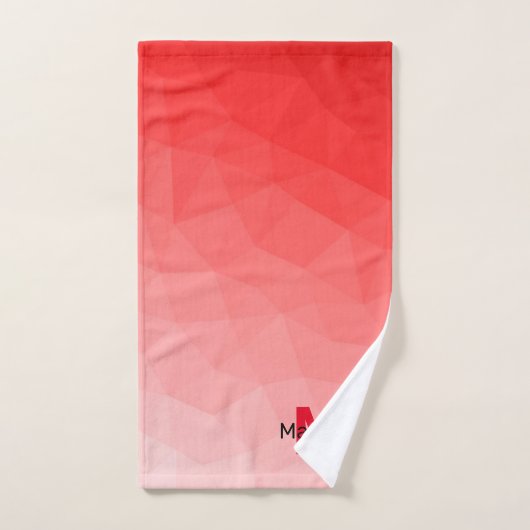 赤いグラデーションのジオメトリメッシュパターンモノグラム バスタオルセット (ハンドタオル)