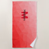 赤いグラデーションのジオメトリメッシュパターンモノグラム ビーチタオル (正面)