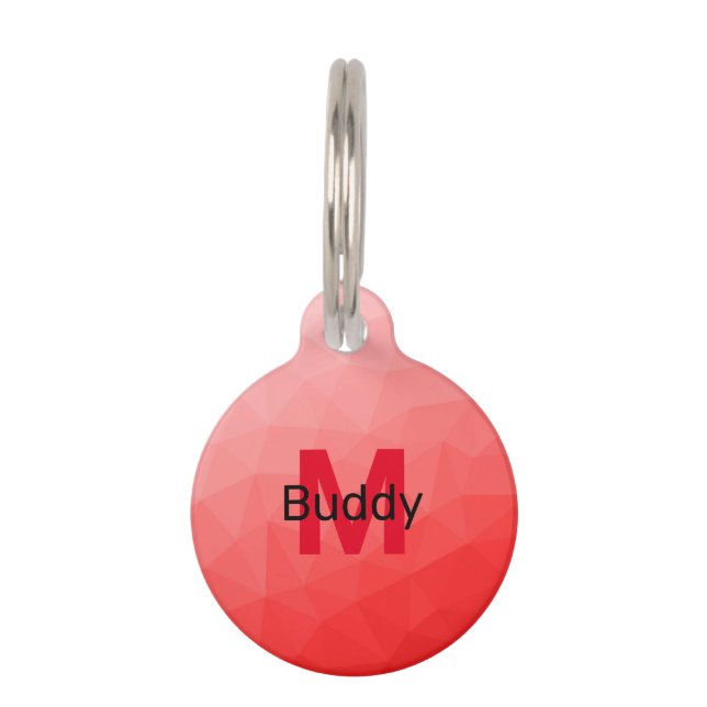 赤いグラデーションのジオメトリメッシュパターンモノグラム ペット　ネームタグ (正面)
