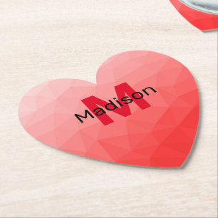 赤いグラデーションのジオメトリメッシュパターンモノグラム ペーパーコースター