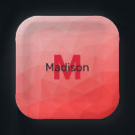 赤いグラデーションのジオメトリメッシュパターンモノグラム ペーパープレート<br><div class="desc">モノグラムあなたのカスタムイニシャルと名前でパーソナライズ。赤いグラデーションのジオメトリメッシュパターン。明るい濃い赤のグラデーションを持つ三角形のジオメトリックメッシュグラデーション。パターングラデーション、メッシュ、三角形、三角形、ジオメトリ、ジオメトリックカッコいい、グラデーション、三角形、明るい、赤</div>