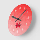 赤いグラデーションのジオメトリメッシュパターンモノグラム ラウンド壁時計 (傾斜)