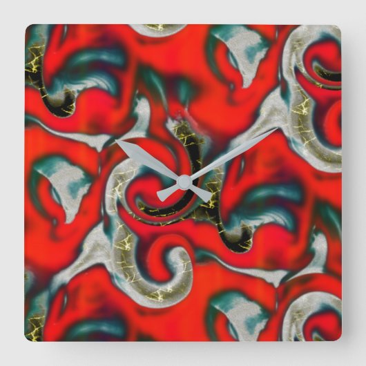 赤いグラデーションの汚れと粗い灰色の抽象芸術の混合 スクエア壁時計 (正面)