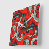 赤いグラデーションの汚れと粗い灰色の抽象芸術の混合 スクエア壁時計 (傾斜)