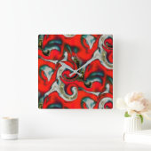 赤いグラデーションの汚れと粗い灰色の抽象芸術の混合 スクエア壁時計 (ホーム)