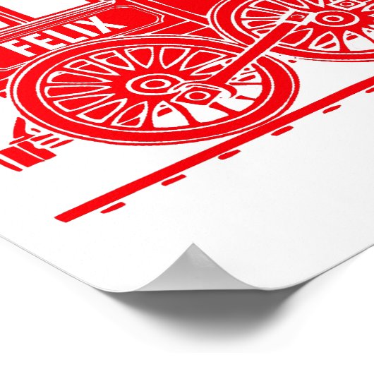 赤いグラフィックの列車のパーソナライズされたベビー用アート 子供部屋のアート ポスター (角)