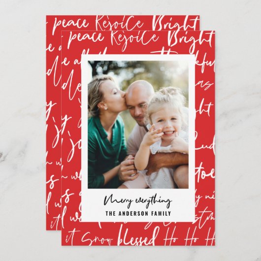 赤いグラフィックモダンタイポグラフィクリスマス1の写真 シーズンカード (正面/裏面)