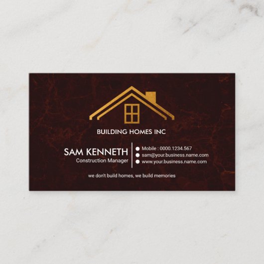 赤いグランジな絶妙な建築業者の金ゴールドの屋根の上 名刺 (正面)