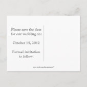 赤いグランジ紙赤いハートフレーム日付の保存 案内ポストカード (裏面)